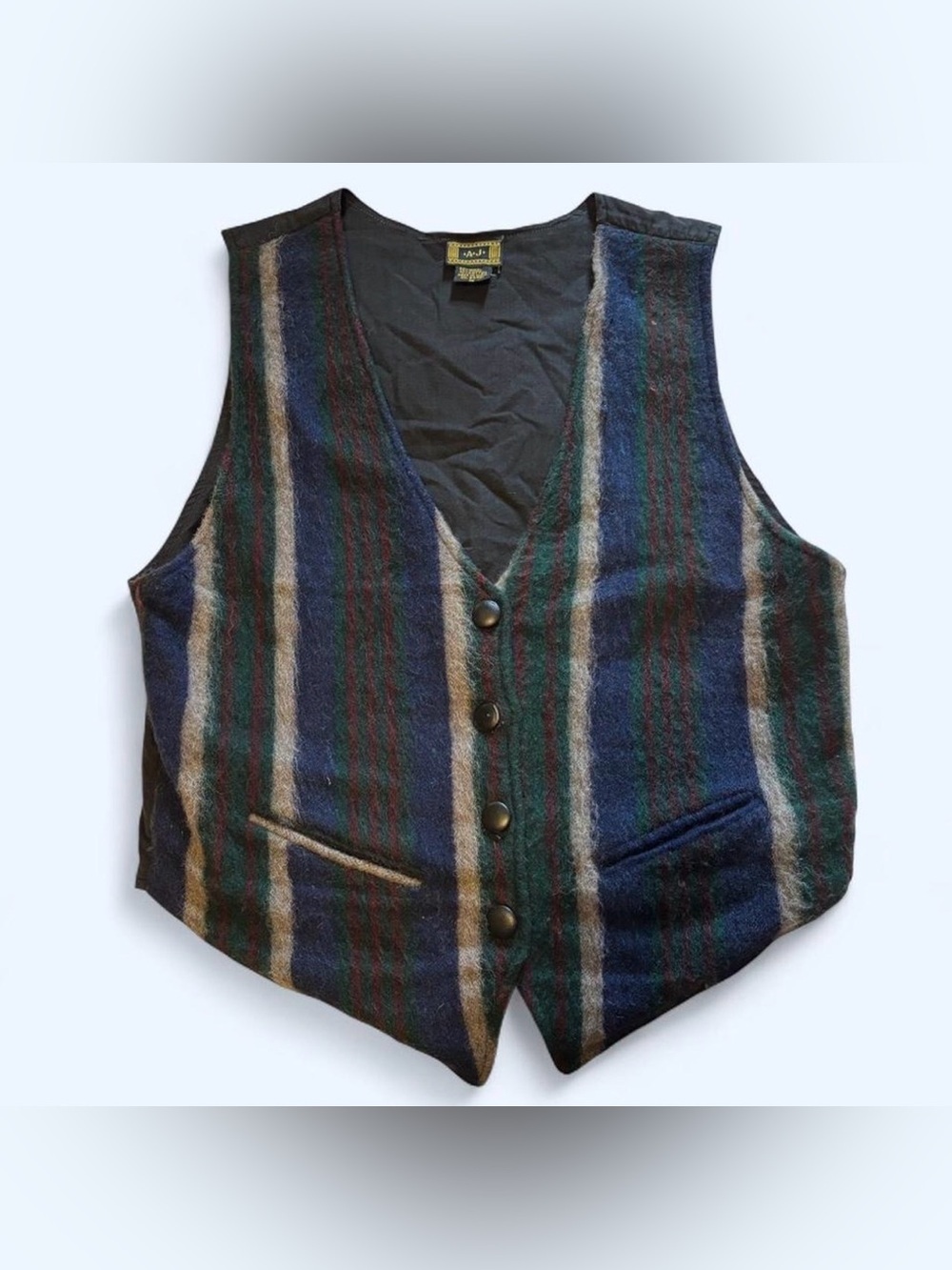 Vintage 90s Wool Vest Medium Striped Coastal New England Grandpa Nature